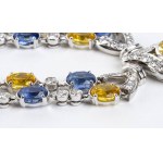 Blue and yellow sapphire diamond gold neclace