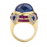 Gold sapphire ruby diamond ring