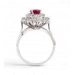 White gold ring, flower motif with ruby and diamonds