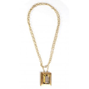 Citrine quartz pendant gold necklace