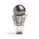 Tahitian pearl diamond gold band ring