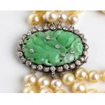 5 cultured pearl strand necklace gold jade diamonds