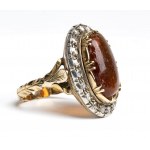 Amber rose diamond gold silver ring, brooch, earrings