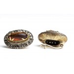 Amber rose diamond gold silver ring, brooch, earrings