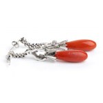 Pair of earrings with diamonds and Mediterranean coral