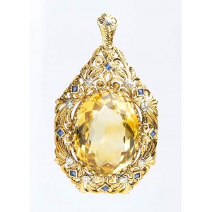 Citrine quartz sapphires gold pendant