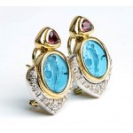 Diamond engraved glass paste garnet drop earrings
