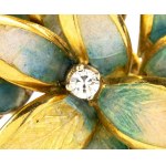 Gold floral brooch with aventurine quartz, diamonds and enamels