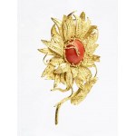 Gold and Mediterranean coral Sunflower Gold Mediterranean coral brooch - signed B. MORANO