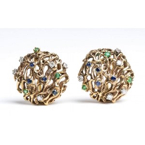 Diamond sapphire emerald gold earrings