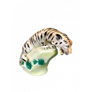 Porcelain figurine Tiger on a rock