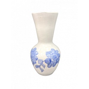 Weiße Keramikvase mit blauem Dekor, 1970er Jahre.