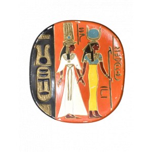 Plaster platter Hieroglyphics, Pabianice, 1970s.