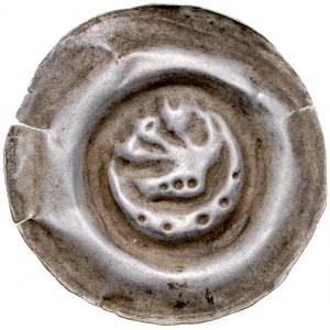 Silesia, Brakteat wide 13th century, Av: Helmet, crescent below it.
