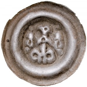 Sliezsko, Brakteat široký 13. stor., Av.: Na oblúku hlava orla, po stranách veža, pod mimom ľalia.