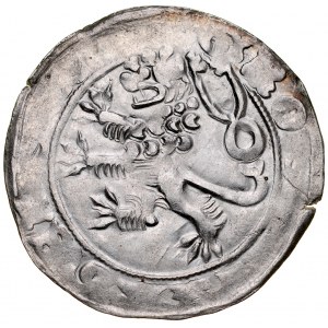 Jan Luksemburski 1310-1346, Grosz praski, Av.: Korona królewska, Rv.: Lew czeski.