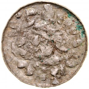 Władysław I Herman 1081-1102, Denar, Kraków, Av.: Mała głowa i napis otokowy, Rv.: Trzy kościelne wieże z krzyżami, napis otokowy, obwódka wewnętrzna.