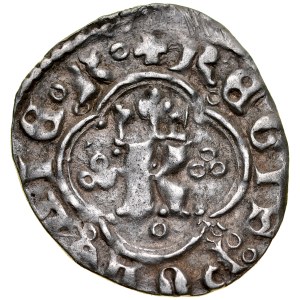 Kasimir der Große 1333-1370, Rus. quarto, Av.: Buchstabe K im Ornament, Rv.: Löwe.