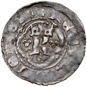 Kazimierz Wielki 1333-1370, Kwartnik ruski, Av.: Litera K w ornamencie, Rv.: Lew.