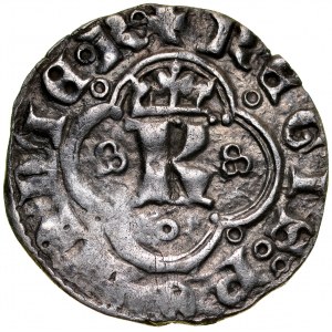 Kasimir der Große 1333-1370, Rus. quarto, Av.: Buchstabe K im Ornament, Rv.: Löwe.