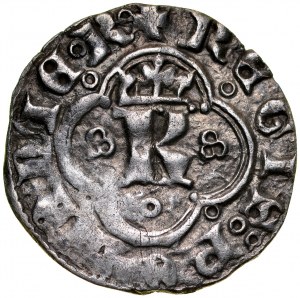 Kazimierz Wielki 1333-1370, Kwartnik ruski, Av.: Litera K w ornamencie, Rv.: Lew.
