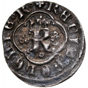 Kasimir der Große 1333-1370, Rus. quarto, Av.: Buchstabe K im Ornament, Rv.: Löwe.