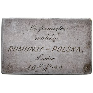 Plakieta pamiątkowa Polskiego Związku Lekkiej Atletyki, Na pamiątkę matchu Rumunja - Polska, Lwów 13-14/VIII/1929.