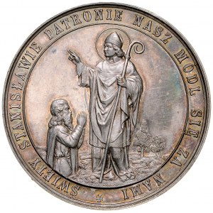 Signovaná medaila Bozkávanie, vyrazená okolo roku 1925 ako suvenír z návštevy Kostola na Skale v Krakove, RR.