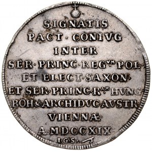 Augustus II. der Starke 1697-1733, Thaler 1719, Dresden. Die Vermählung von Prinz Friedrich August II. mit Maria Joseph.