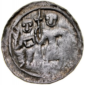 Bolesław III Krzywousty 1107-1138, Denar, Av.: Książę i Św. Wojciech, Rv.: Krzyż grecki, napis... DLANV...
