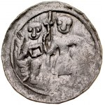 Boleslaw III. von Wrymouth 1107-1138, Denar, Av: Fürst und St. Adalbert, Rv: Griechisches Kreuz, Inschrift. DLANV...