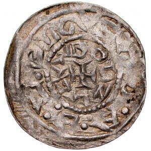 Boleslaw III the Wrymouth 1107-1138, Denarius, Av: Prince and St. Adalbert, Rv: Greek cross, two legends, ADABLBLSV / BOLZAV.