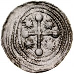 Bolesław III Krzywousty 1107-1138, Denar, Av.: Walka ze smokiem, Rv.: Krzyż o ramionach zakończonych kulami z kropką, między ramionami gwiazdki i kropki.