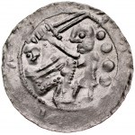 Ladislav II. vyhnanec 1138-1146, denár, Av: Za ním v poli 4 velké tečky, Rv: R: orel a zajíc, v poli 5 teček.