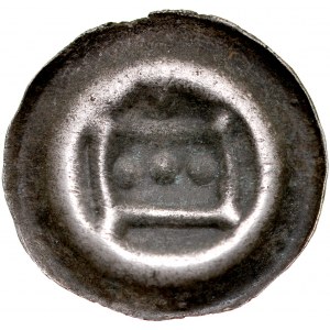 Button brakteat 2nd half of the 13th century, unspecified district, Mazovia?, Av: Rectangle with three dots, near border dot.