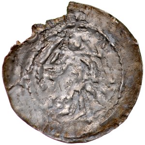 Władysław Odonic 1206-1239, Hebrew denarius, Gniezno? Av: Prince in majesty holds scepter and sword, Rv.: Lion?, Hebrew legend. R*- UNIQUE