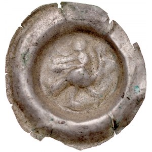 Button brakteat 2nd half of 13th century, unspecified district, Av: Standing eagle with wings raised to right, RR.