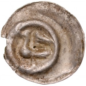 Button brakteat 2nd half of the 13th century, unspecified district, Av: Bird with wings raised to left.