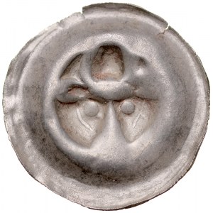 Knoflík brakteát 2. polovina 13. století, Gdaňské Pomořansko, Av.: Býčí hlava, RR.
