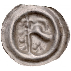 Východní Pomořansko, Sviatoslav II Veliký 1217-1266, knoflík brakteát, Gdaňské Pomořansko, Av: Pták vpravo, v zobáku lilie, po stranách koule. RR.