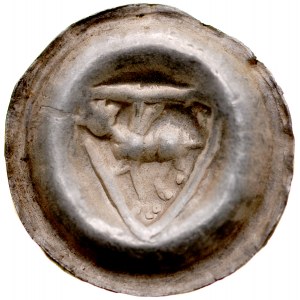 Pomorze Wschodnie, Sambor II 1217-1278, Brakteat guziczkowy, Pomorze Gdańskie, Av.: Gryf na tarczy, RR.