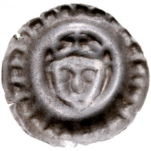 Western Pomerania, button brakteat, Gryfia (Greifswald), Av.: crowned head, RR teeth on the rim