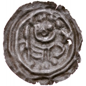Páter z Vroclavu, Henrich I. Bradatý 1201-1238 alebo Henrich II. Pobožný 1238-1241, Brakteat, Av: Knieža s kopijou a krížom. RRR.