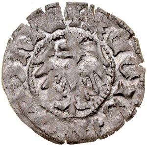 Ladislaus Jagiello 1386-1434, Halbpfennig, Krakau, Av: Krone, darunter ein Kreuz, Rv: Jagiellonischer Adler.
