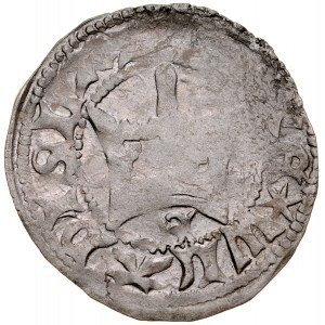 Ladislaus Jagiello 1386-1434, Halbpfennig, Krakau, Av: Krone, darunter der Buchstabe S, Rv: Jagiellonischer Adler.
