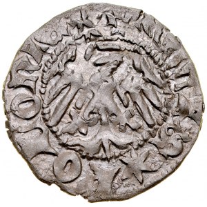 Ladislaus Jagiello 1386-1434, Halbpfennig, Krakau, Av: Krone, darunter die Buchstaben SA, Rv: Jagiellonischer Adler.