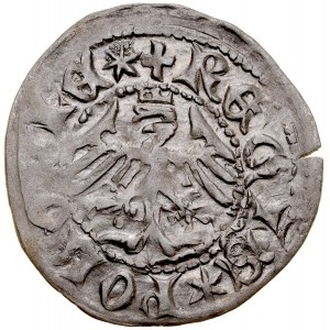 Ladislaus Jagiello 1386-1434, Halbpfennig, Krakau, Av: Krone, darunter die Buchstaben AS, Rv: Jagiellonischer Adler.