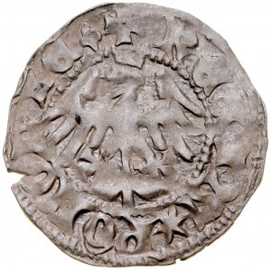 Ladislaus Jagiello 1386-1434, Halbpfennig, Krakau, Av: Krone, darunter der Buchstabe A Rv: Jagiellonischer Adler.