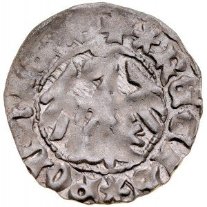 Ladislaus Jagiello 1386-1434, Halbpfennig, Krakau, Av: Krone, darunter der Buchstabe P, Rv: Jagiellonischer Adler.