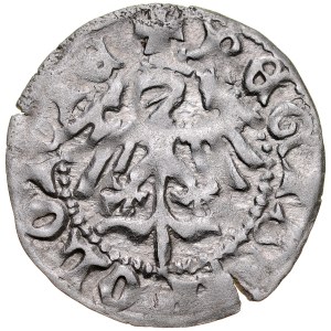 Ladislaus Jagiello 1386-1434, Halbpfennig, Krakau, Av: Krone, darunter der Buchstabe N, Rv: Jagiellonischer Adler.